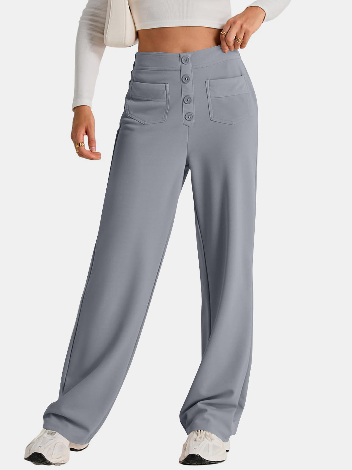 High-Waist Wide-Leg Pants with Pockets