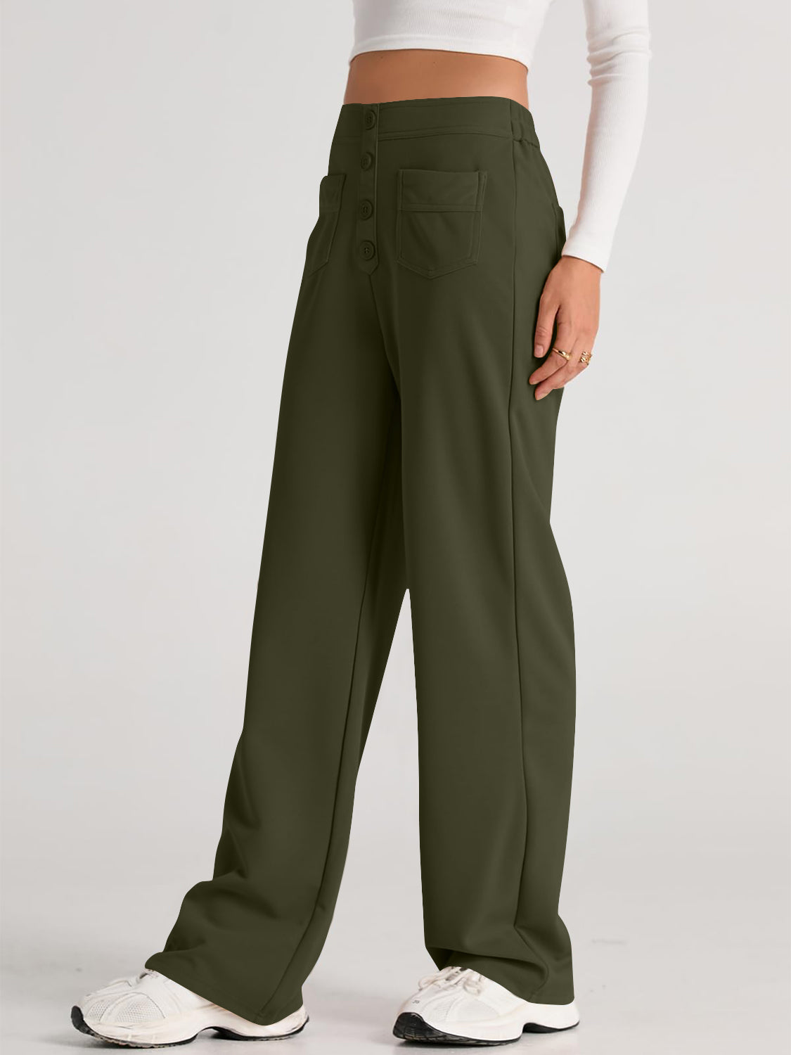 High-Waist Wide-Leg Pants with Pockets