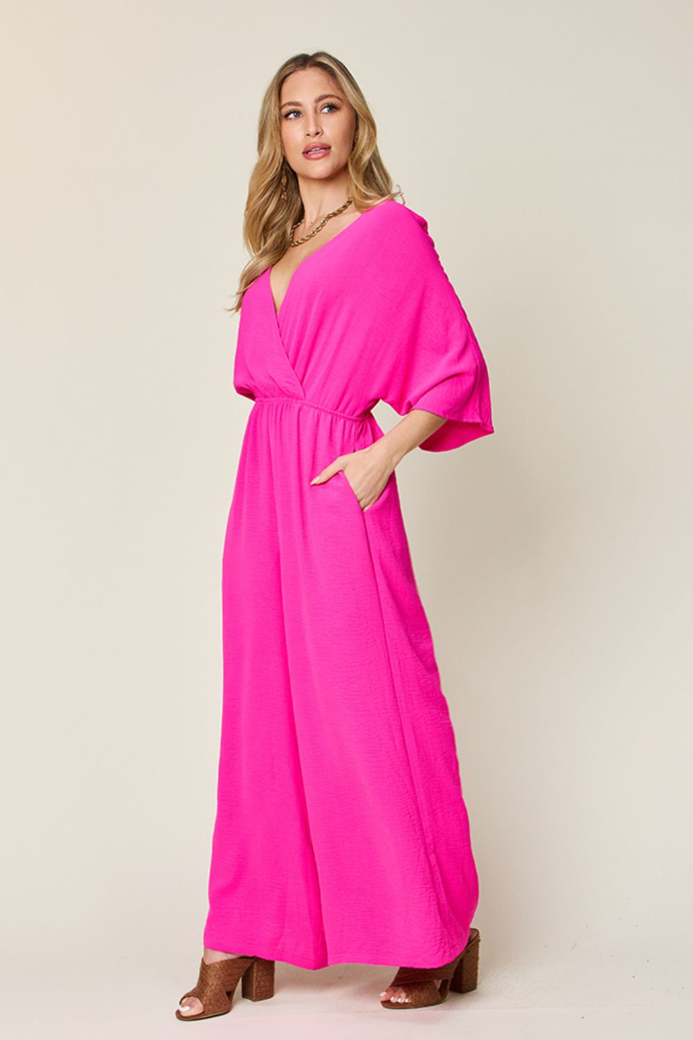 Surplice Wide-Leg Jumpsuit with Pockets