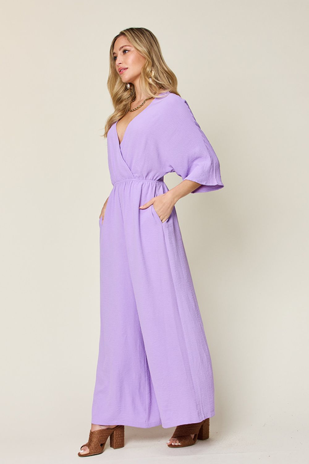 Surplice Wide-Leg Jumpsuit with Pockets