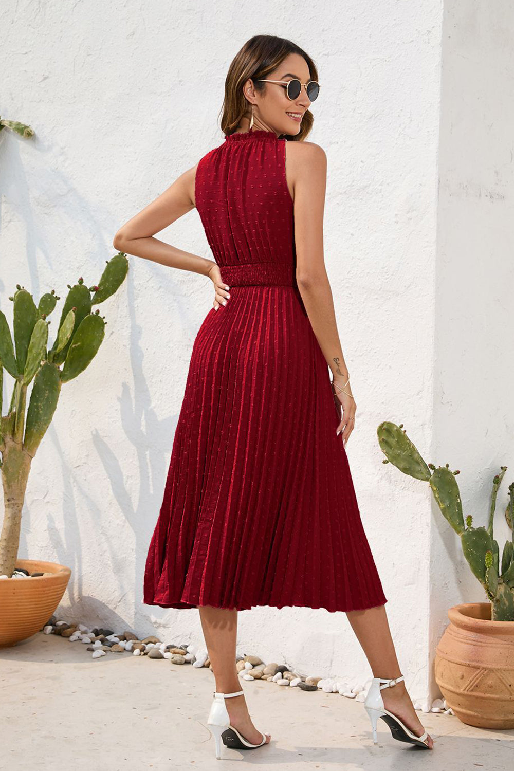 Swiss Dot Tie-Neck Dress