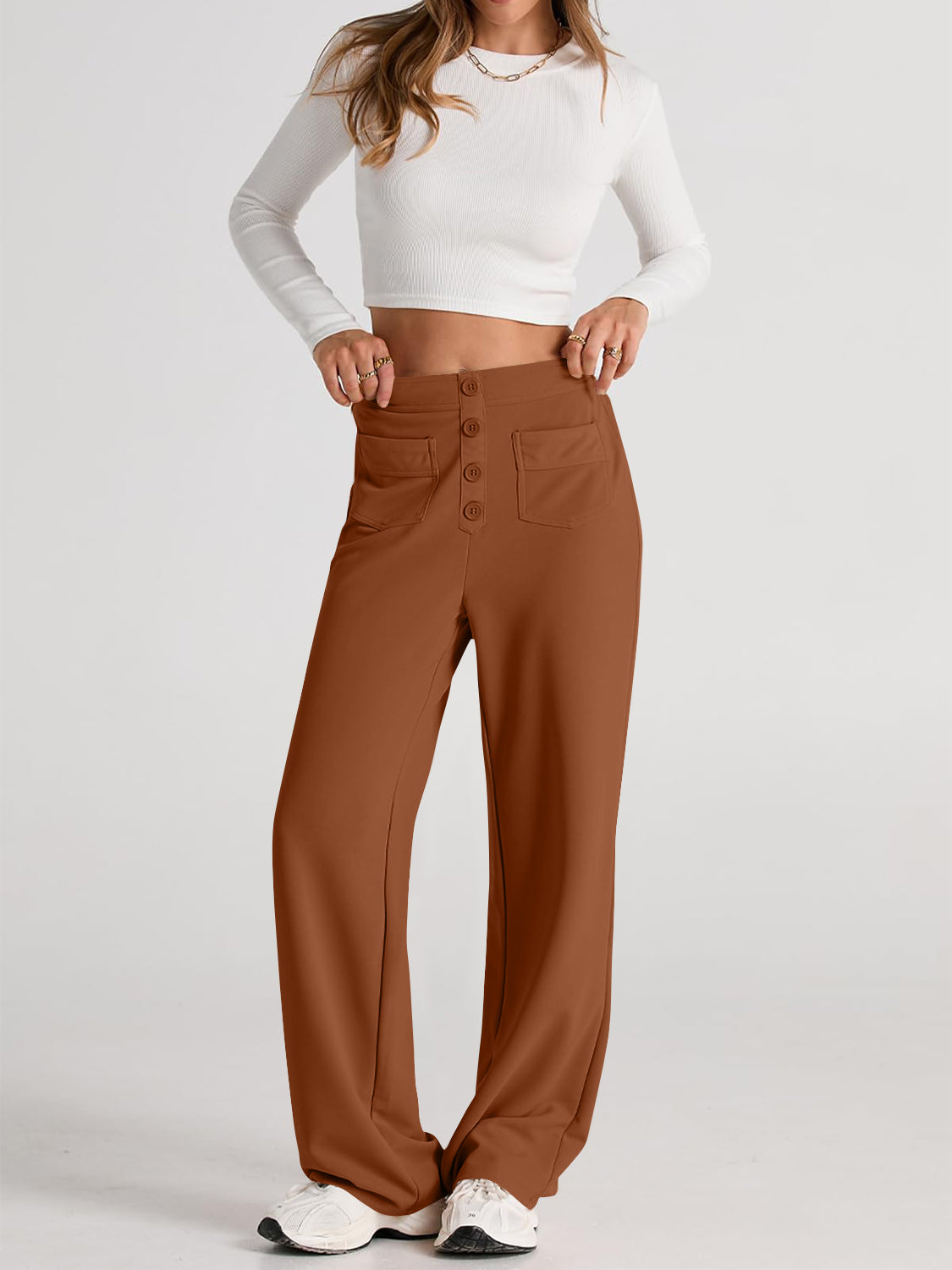 High-Waist Wide-Leg Pants with Pockets