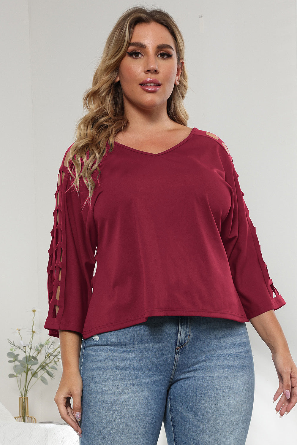 Chic Cutout 3/4 Sleeve Top