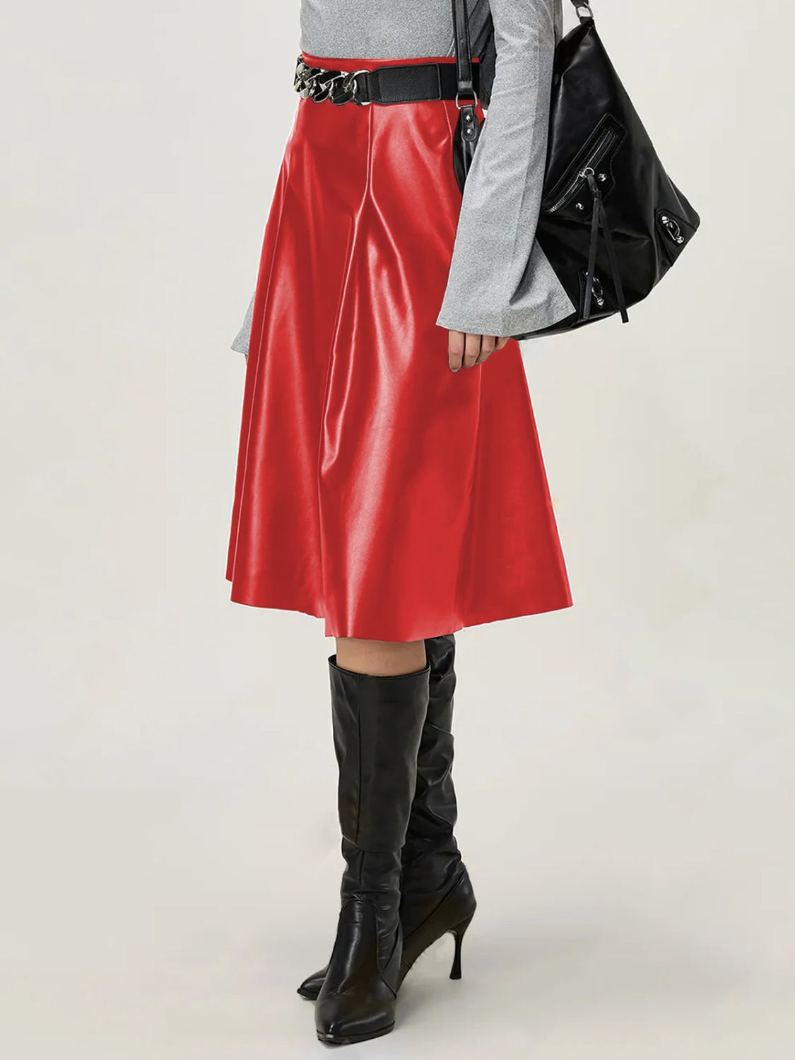 High-Waist Zipper Midi Skirt